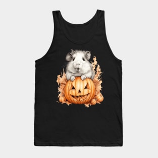 Cute Halloween Guinea Pig With Pumpkin Funny Halloween Gifts For Guinea Pigs Lover Tank Top